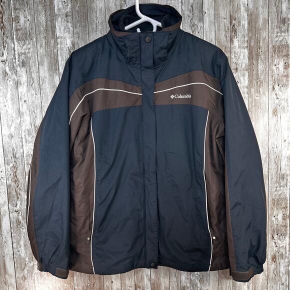 Columbia Interchange 2 In 1 Jacket Womens M Black Brown Removable Fleece Jacket - Picture 1 of 11